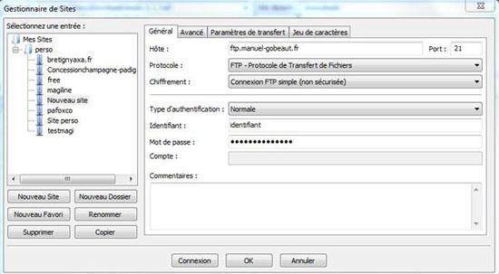 Gestionnaire Filezilla